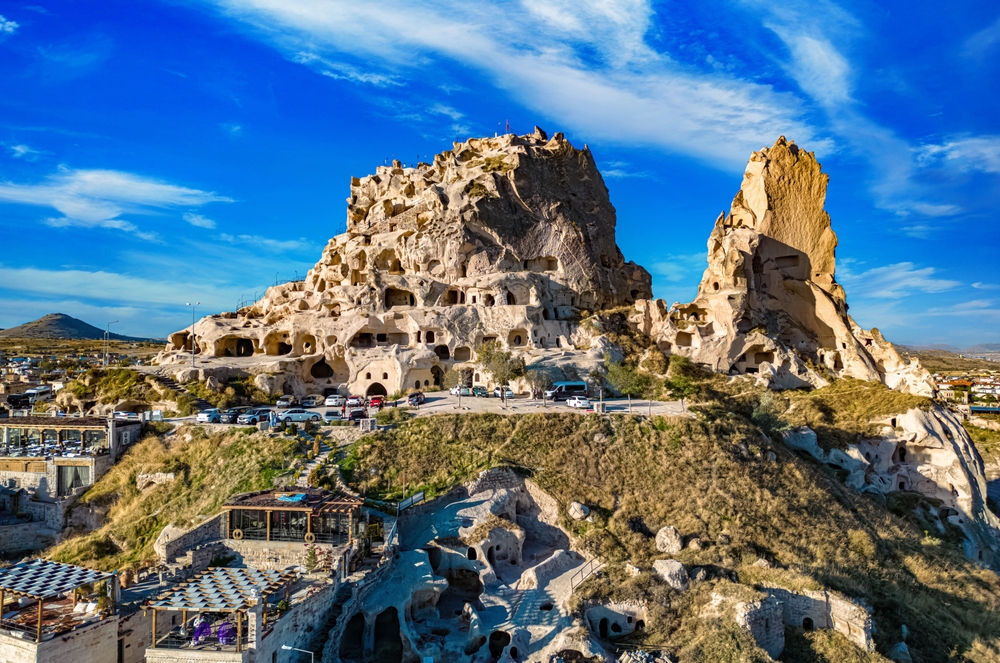 Il castello di Uçhisar nella provincia di Nevşehir in Cappadocia