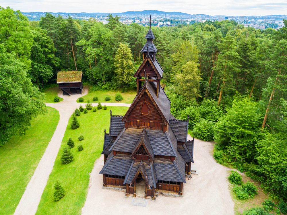 La chiesa in legno di Gol al Museo norvegese della storia culturale a Bygdøy, Oslo