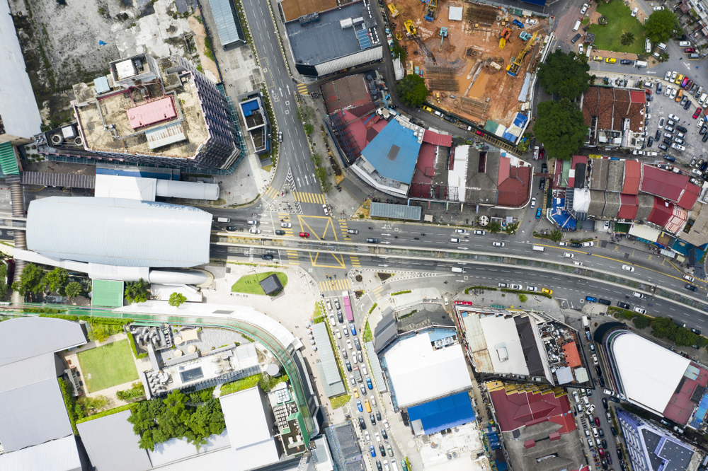 Incrocio stradale a Bukit Bintang a Kuala Lumpur visto dall'alto