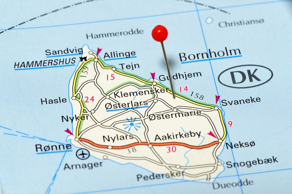 Mappa di Bornholm Mappa che mostra l'isola danese di Bornholm