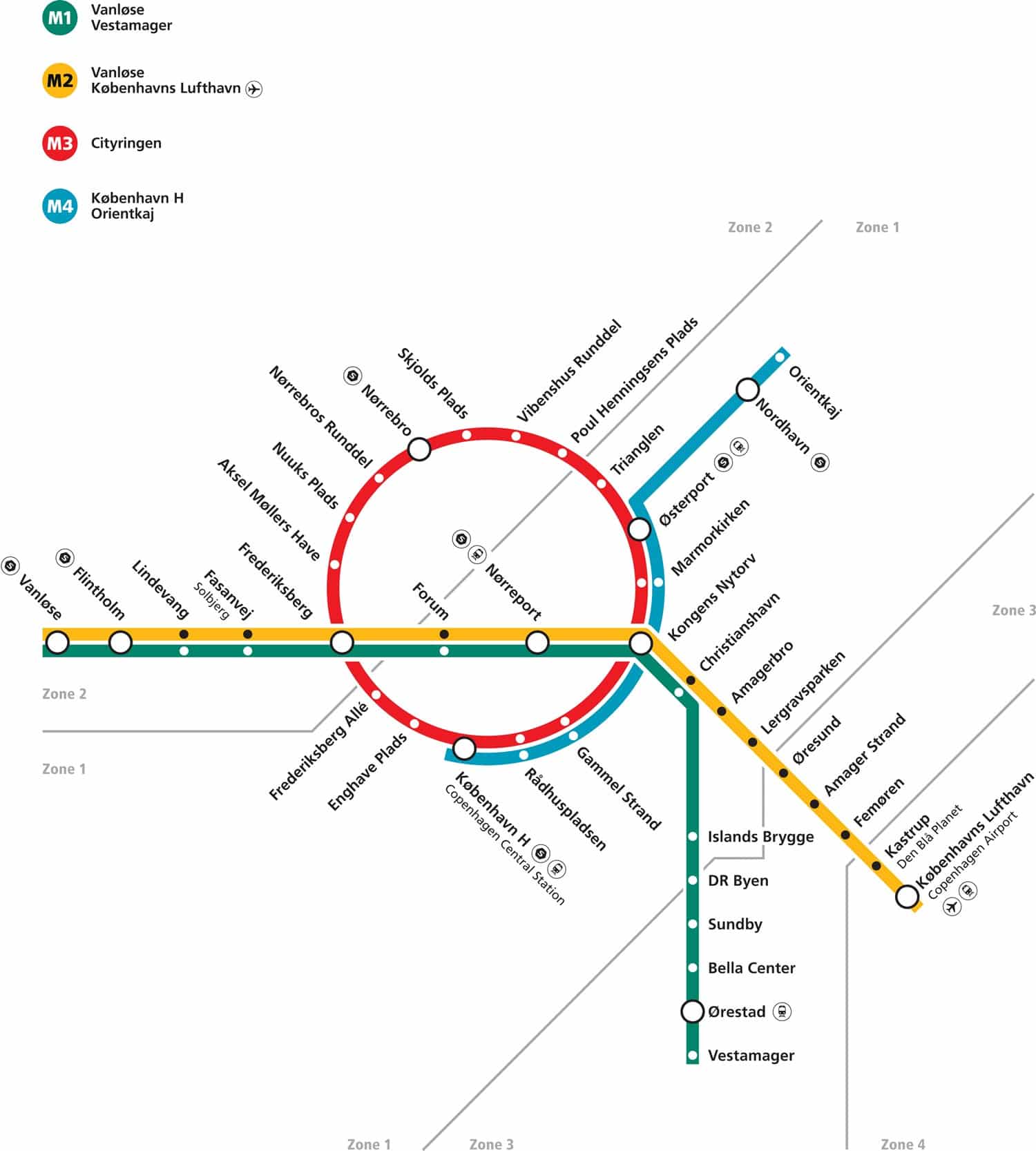 Mappa della metro di Copenaghen