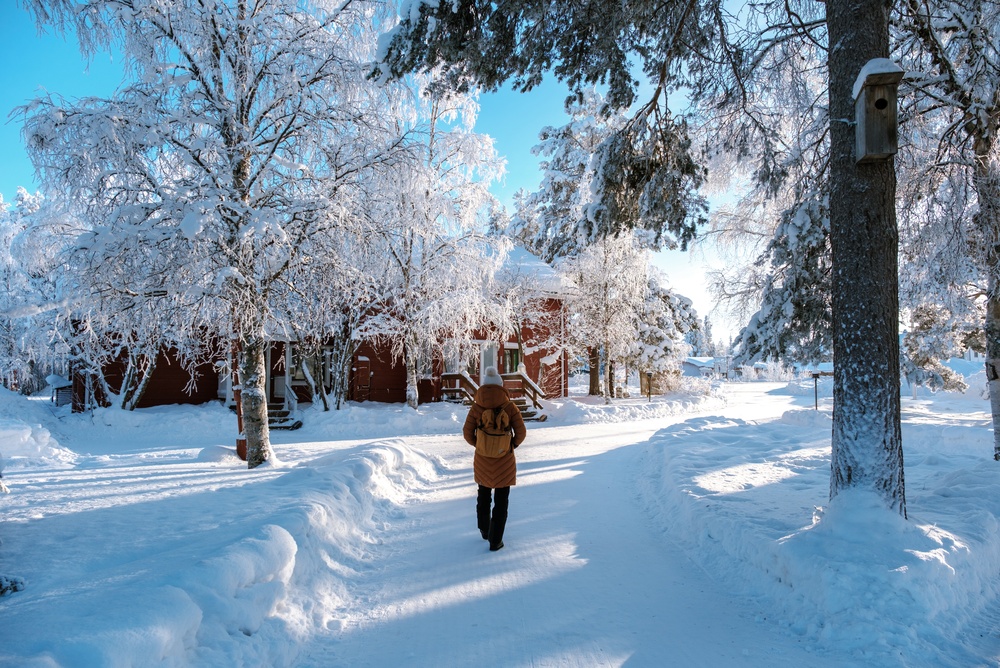 Neve sul villaggio di Äkäslompolo a Ylläs, in Lapponia