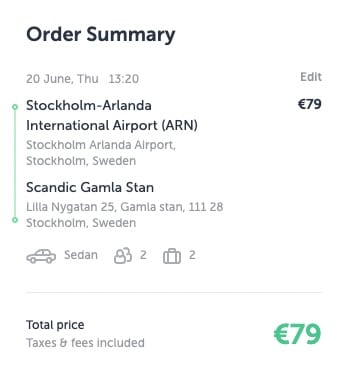 Prezzo del taxi dall'aeroporto di Arlanda al centro storico di Stoccolma