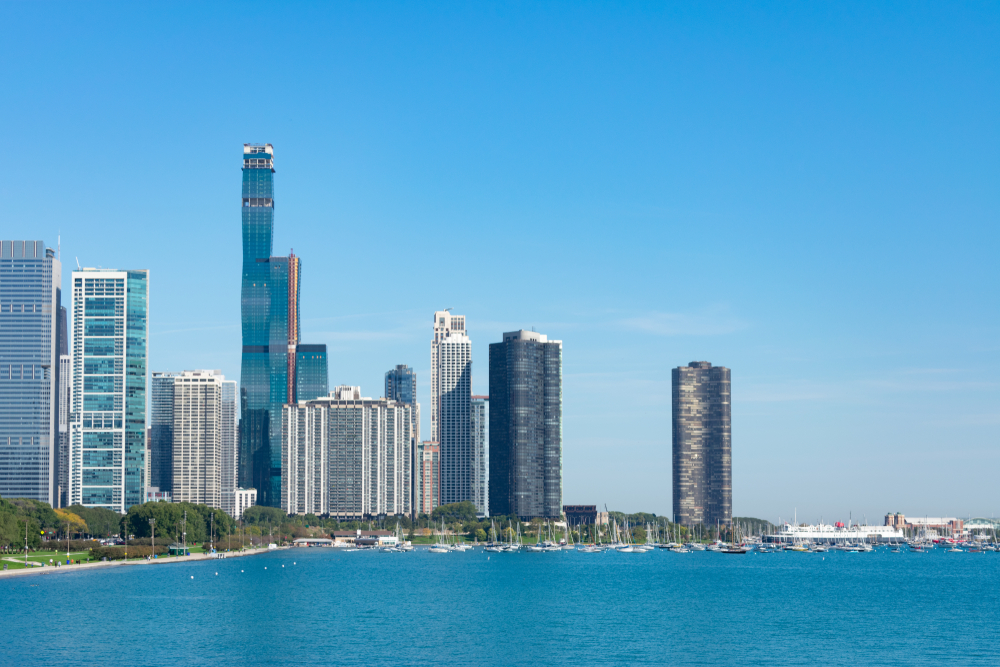 Lo skyline di Streeterville sul lago Michigan a Chicago