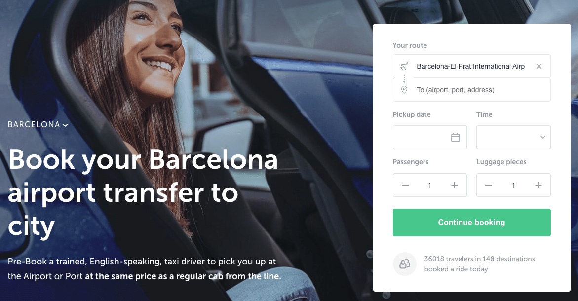 Taxi prenotato dall'aeroporto di Barcellona a un hotel in centro