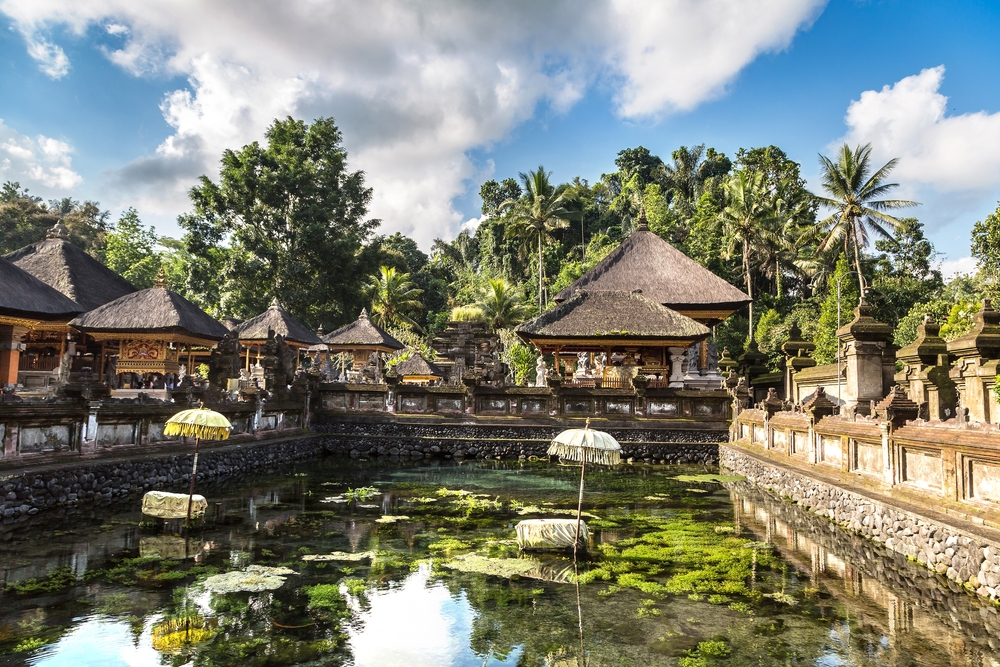 Vasca di acqua sorgiva sacra al tempio di Tirta Empul a Bali