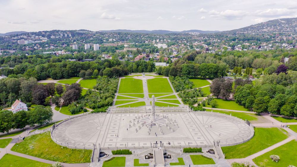Veduta aerea del Parco Vigeland nel Frognerparken a Oslo