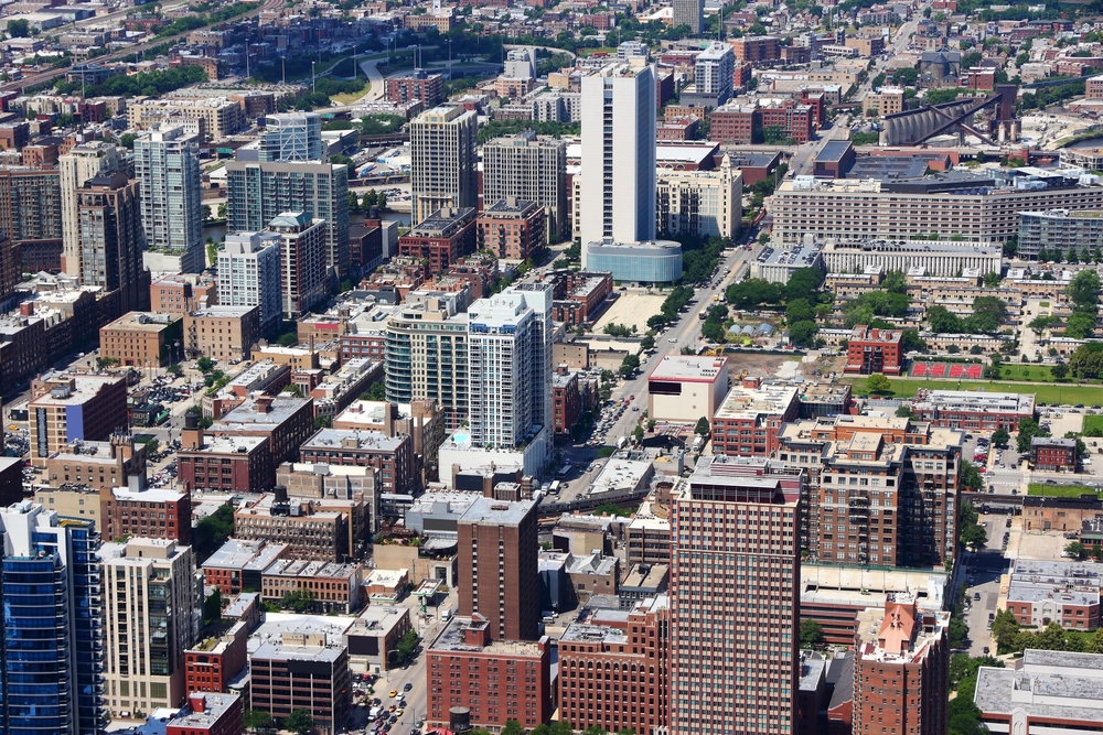 Veduta aerea del quartiere di River North a Chicago