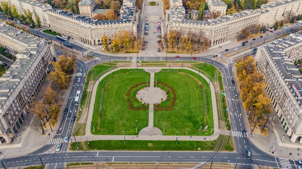 Veduta aerea di Plac Centralny a Nowa Huta, Cracovia
