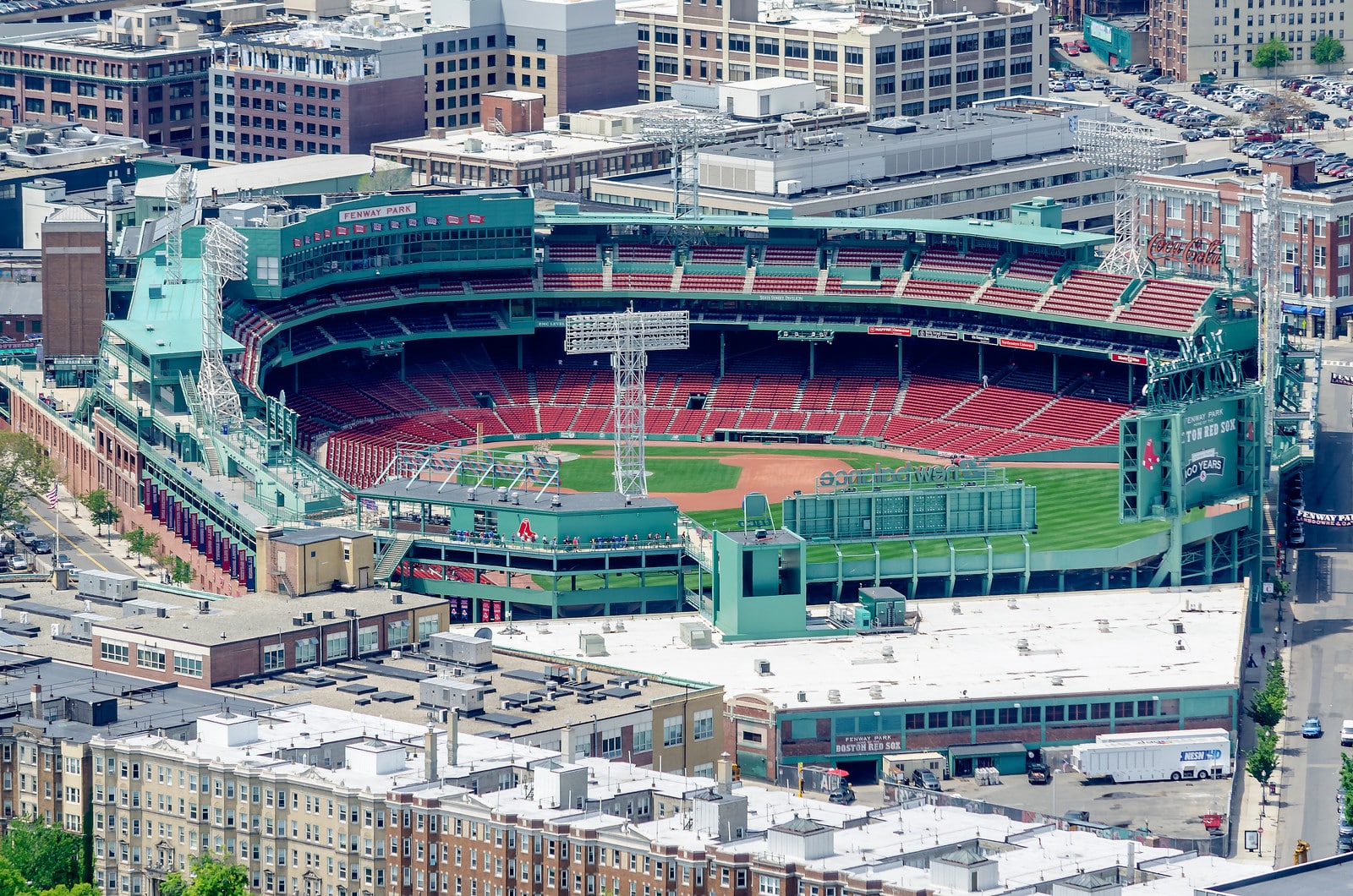 Vista aerea del campo da baseball e delle tribune del Fenway Park