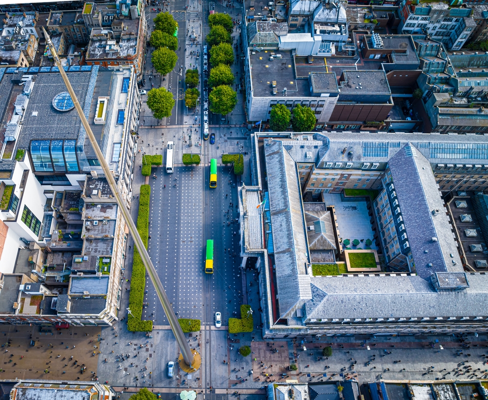 Vista aerea del General Post Office su O'Connell Street a Dublino