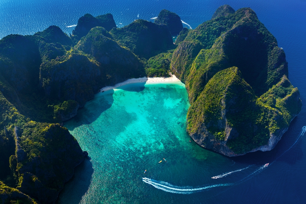 Vista aerea di Maya Bay a Phi Phi Leh