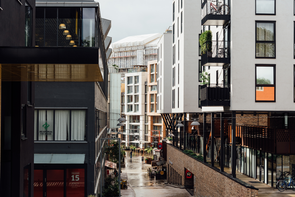 La zona di Vulkan vicino a Mathallen e al fiume Akerselva a Grünerløkka, Oslo